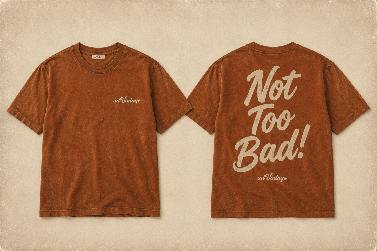 adVintage rust and cream tee front and back mockup